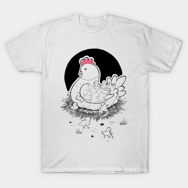 Hen with nestlings T-Shirt by Makar